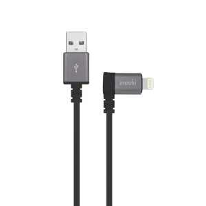 Moshi Lightning-till-USB-kabel med 90-graderskontakt, svart 1,5 m laddningskabel med USB-A- och Lightning-kontakter