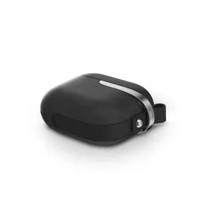 Moshi Pebbo Luxe svart skyddsfodral för AirPods 3 med texturerat veganskt läder och silverfärgat accentband