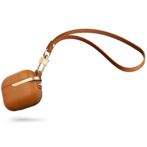 Moshi Pebbo Luxe skyddsfodral för AirPods 3 i karamellbrunt med fastsatt handledsrem