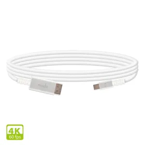 Moshi Mini DisplayPort till DisplayPort-kabel, vit, med silverfärgade kontakter och 4K 60 fps-märkning