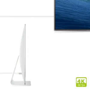 Moshi Mini DisplayPort till DisplayPort-kabel ansluten till en skärm, med 4K 60 fps-märke