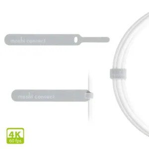 Moshi Mini DisplayPort-till-DisplayPort-kabel med spiralformad vit design och 4K 60 fps-märkning