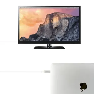 Moshi USB-C-till-DisplayPort-kabel som ansluter en bärbar dator till en extern skärm på vit bakgrund
