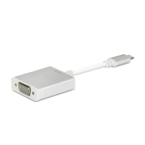 Moshi USB-C till VGA-adapter med kort kabel, USB-C-kontakt och VGA-anslutning, i vitt mot en enkel bakgrund.