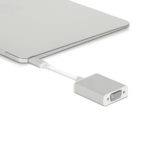 Moshi USB-C till VGA-adapter ansluten till en bärbar dator för användning med extern skärm eller projektor
