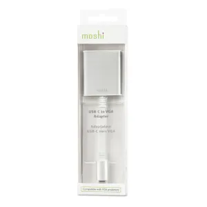 Moshi USB-C-till-VGA-adapter i butiksförpackning med transparent fönster och synlig kabel
