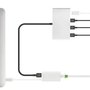 Moshi-adapter från USB-C till Gigabit Ethernet med fasta kablar för trådbundet nätverk och USB-anslutningar