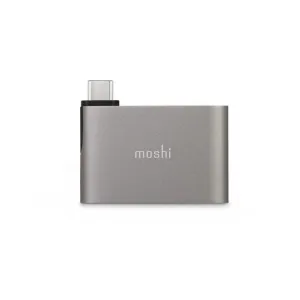 Moshi USB-C till dubbel USB-A-adapter i silvergrått, kompakt hubb för anslutning av tillbehör