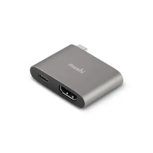 Moshi USB-C-till-HDMI-adapter med laddning, kompakt grå design med USB-C- och HDMI-portar
