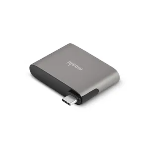 Moshi USB-C till HDMI-adapter med laddning, kompakt adapter i silver och svart med USB-C-kontakt