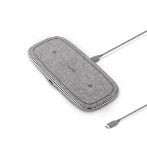 Moshi Sette Q dubbel trådlös laddningsplatta med tygfinish, två laddningsplatser och USB-C-kabel