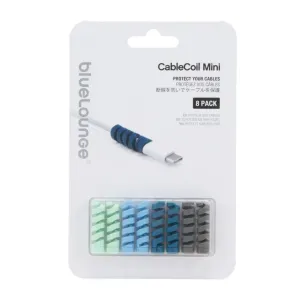 Bluelounge CableCoil Mini kabelskyddspaket med flera spiralband i blått, mintgrönt och grått