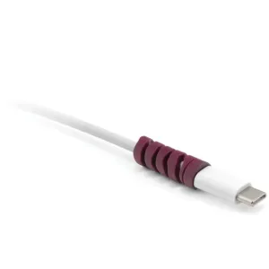 Bluelounge CableCoil Mini lila spiralkabelskydd på en USB-C-laddningskabel