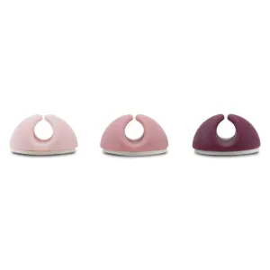 Bluelounge CableDrop Mini kabelhanteringsklämmor i ombré blush, visas som tre rundade kabelhållare.