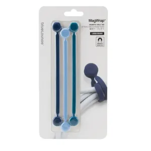 Bluelounge MagWrap stora magnetiska kabelband i blå nyanser, förpackade som 3-pack för kabelorganisering.