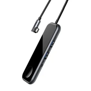 Baseus 6-i-1 USB-C-dockningshub med USB-A-portar, stilren svart design och fast anslutna kablar