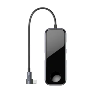 Baseus 6-i-1 USB-C-dockningshubb med fast kabel, blank svart finish och kompakt rektangulär design