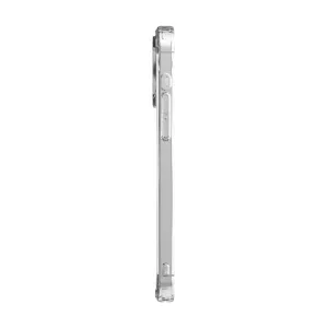 Just Mobile TENC Air genomskinligt skyddsskal för iPhone 15 Plus, visat från sidan
