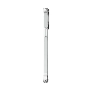 Just Mobile TENC Air transparent skyddsskal för iPhone 15 Pro, visat i smal sidoprofil med utskärning