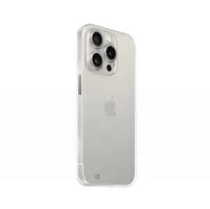 JustMobile TENC Slim Fit transparent skal till iPhone 15 Pro, tunt skyddande telefonskal med upphöjd kamerakant