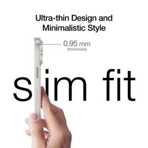 Just Mobile TENC Slim Fit ultratunt Frost-skal för iPhone 15 Pro, visat i sidoprofil med 0,95 mm tjocklek