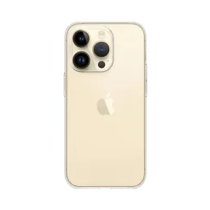 Tunt, genomskinligt iPhone-skal från Just Mobile för iPhone 14 Pro, med upphöjda kanter och transparent yta