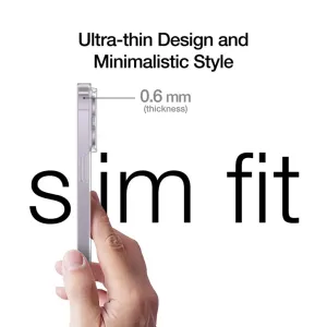 Just Mobile TENC Slim Fit iPhone 14 Pro-skal i Frost, visat i sidoprofil med ultratunn design på 0,6 mm.
