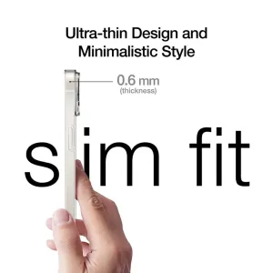 Just Mobile tENC Slim Fit ultratunt iPhone 14-skal visat i sidovy med markering för 0,6 mm tjocklek