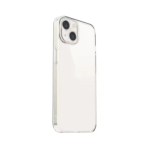 Just Mobile TENC Slim Fit genomskinligt skal på iPhone 14, med tunt transparent skydd och upphöjd kamerakant