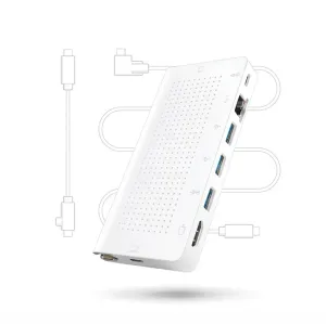 Twelve South StayGo baltas USB-C šakotuvas su USB-A, HDMI ir eterneto prievadais, skirtas MacBook prijungimui