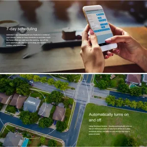 Sensibo Sky smart AC-styrningsapp visas på en smartphone med schemaläggning och platsbaserad automatisering