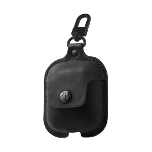 Twelve South AirSnap AirPods-fodral i svart läder med vridbar klämma, knäpplås och sydda kanter