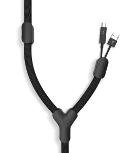 Bluelounge Soba svart kabelhanteringsstrumpa med Y-delad design för organisering av USB- och Lightning-kablar
