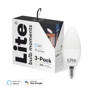 Lite Bulb Moments E14 smart glödlampa med 3-pack i detaljhandelsförpackning, vitt och färgat stämningsljus, Alexa- och Google-logotyper