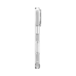 Just Mobile TENC Air transparent skyddsskal för iPhone 16 Pro, visat i smal sidoprofil med upphöjd kamerakant