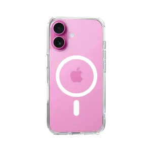 JustMobile TENC Air genomskinligt skyddsskal för iPhone 16 Plus med upphöjda kamerakanter och MagSafe-ring