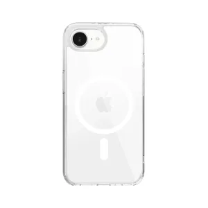 Just Mobile TENC Air transparent skyddsskal för iPhone 16e med MagSafe-liknande ring och kameraurtag
