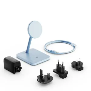 Twelve South HiRise 2 Deluxe glaciärblått trådlöst laddningsställ med kabel och utbytbara kontaktadaptrar