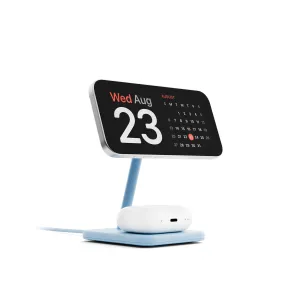 Twelve South HiRise 2 Deluxe trådlöst laddningsställ i glaciärblått med displaypanel och laddningsbas