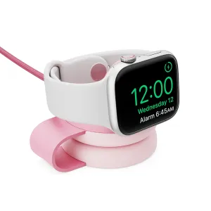 Twelve South butterFly SE kompakt trådlös laddare i rosa med Apple Watch på stativet