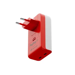 Twelve South PlugBug 50W USB-C-laddare i rött och vitt med vikbara stift och Apple Find My-spårning
