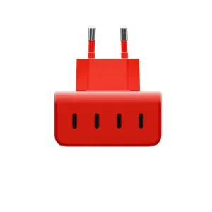 Twelve South PlugBug röd USB-C-väggladdare med fyra portar och infällbara stift på vit bakgrund
