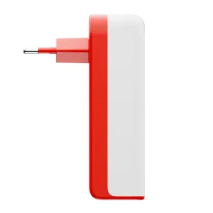 Twelve South PlugBug 120W USB-C-väggladdare i vitt och rött, med en kompakt rektangulär kropp och kontaktstift.