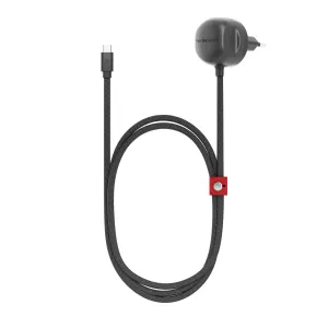 Twelve South PowerCord flätad USB-C-laddningskabel med integrerad EU-väggkontakt, i skiffer/svart