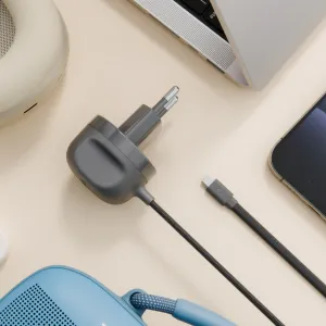 Twelve South PowerCord 3 m väggladdare med flätad USB-C-kabel och EU-kontakt i skiffer/svart