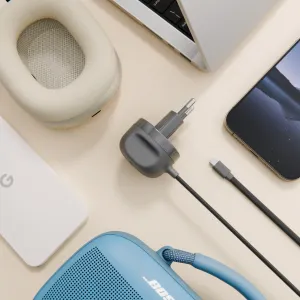 Twelve South PowerCord 3 m flätad USB-C-laddningskabel med EU-kontakt i skiffersvart