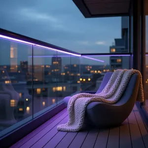 Lite Bulb Moments smarta vattentäta Wi-Fi-LED-ljusslingor lyser upp ett balkongräcke i lila sken
