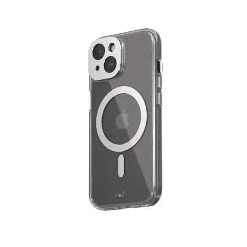 Moshi iGlaze transparent, tunt iPhone 15-skal med ring i MagSafe-stil och kameralinsskydd