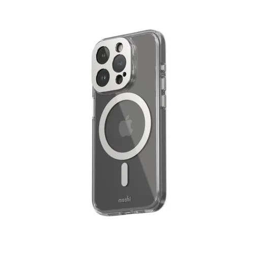 Moshi iGlaze transparent skal för iPhone 15 Pro med MagSafe-liknande ring och upphöjt kameraskydd