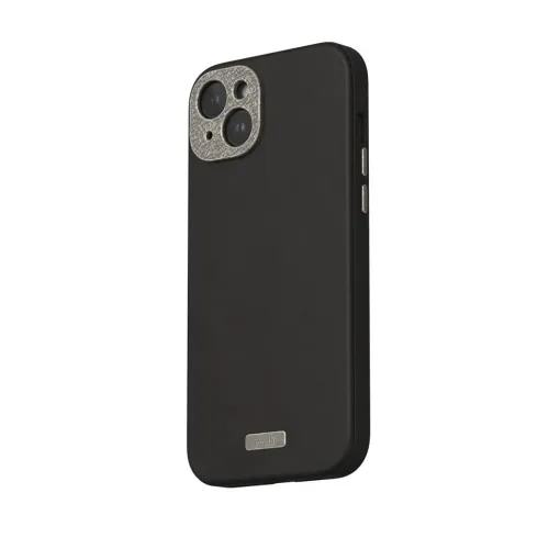 Moshi Napa veganskt läderfodral för iPhone 15 Plus i midnattsvart med strukturerad yta och kamerautskärning